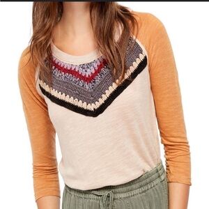 Free People We The Free Spring Bound Crochet Yoke Top size large